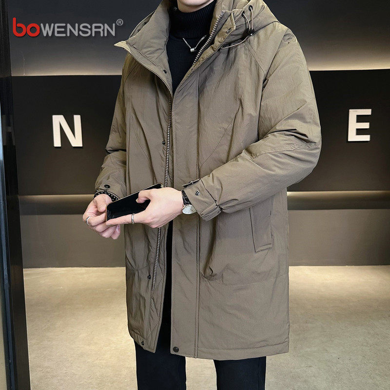 潮牌中长款连帽羽绒服男士2025新款冬季加厚保暖风衣外套男款冬装