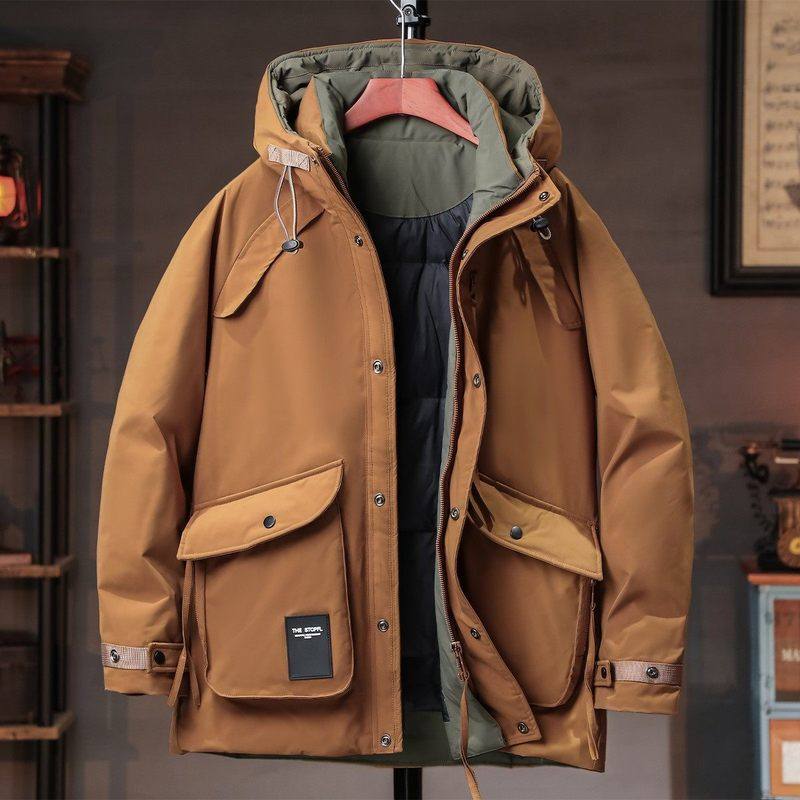 法国高端品牌90%白鸭绒中长款羽绒服男宽松加厚保暖外套大码冬季