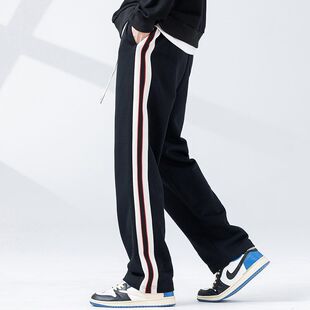 男宽松阔腿潮牌条纹运动休闲裤 街头直筒卫裤 BIAS美式 子 neith