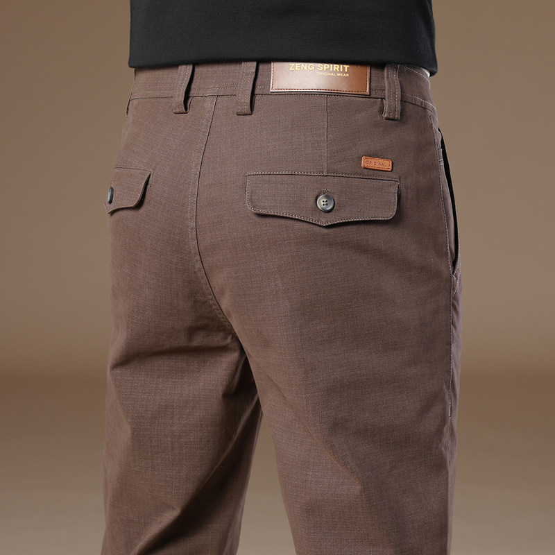 意大利高端纯棉休闲裤男士秋冬加绒2026新款修身直筒商务西装裤子