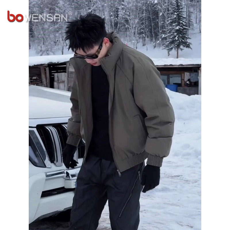 高级感军绿色羽绒服男士2025新款冬季痞帅气防寒夹克外套男款冬装