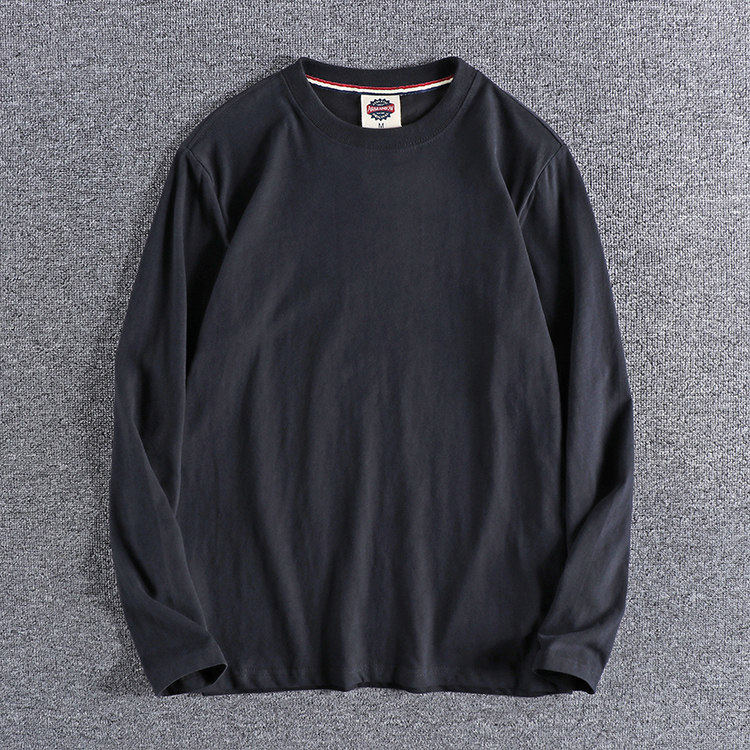 代购潮男秋冬日系复古简约纯棉打底衫水洗磨毛男士圆领长袖T恤