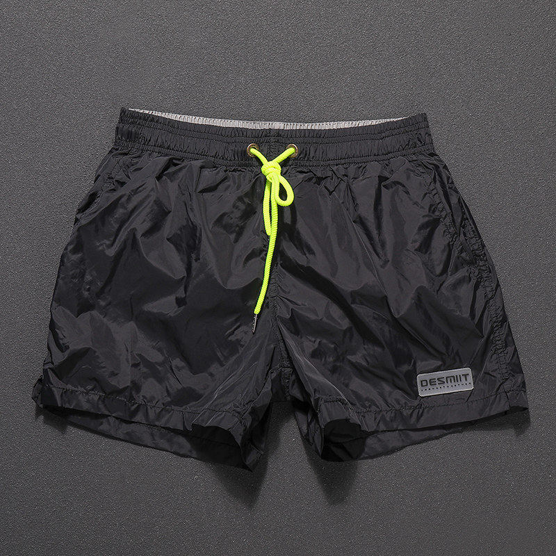 潮牌亮黄色跑步健身运动短裤速干可下水沙滩短裤男士度假游泳装备