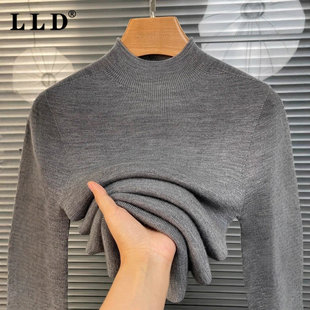 高端半高领羊毛打底衫男款秋冬2025新款修身保暖套头短款男士上衣