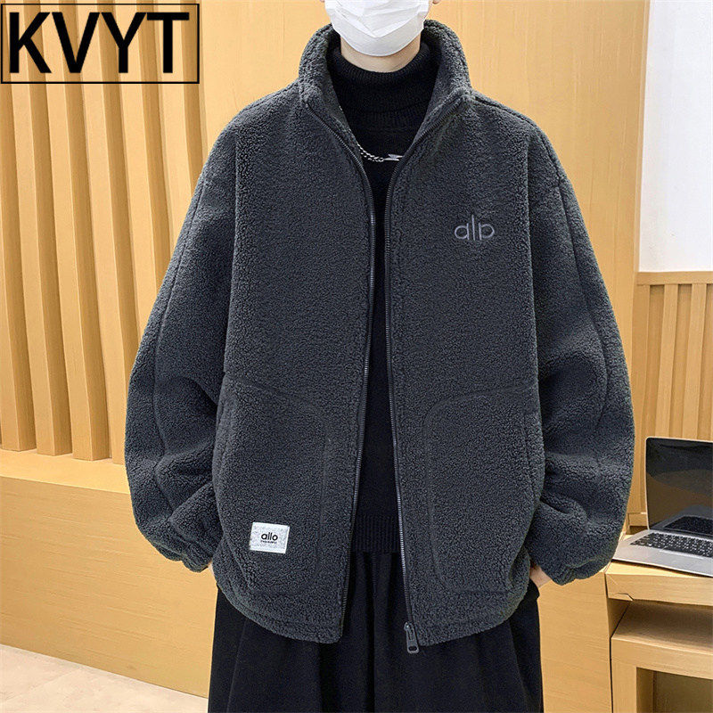 高级感羊羔绒外套男士2026新款潮牌加厚保暖防寒夹克男生冬装棉服