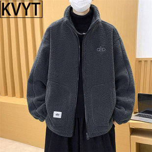 高级感羊羔绒外套男士2026新款潮牌加厚保暖防寒夹克男生冬装棉服
