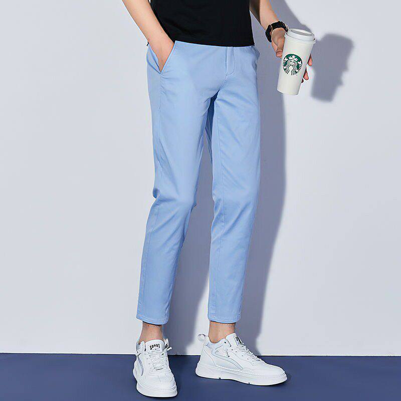 纯棉休闲裤男2026新款春秋季高端男士修身小脚九分商务冰丝裤子