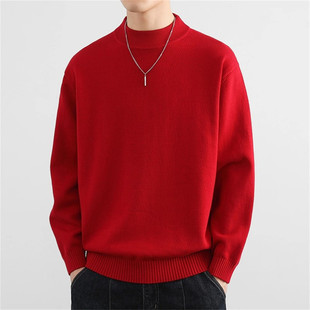 简约宽松针织线衣男款 冬季 2025新款 高端本命年大红色毛衣男士