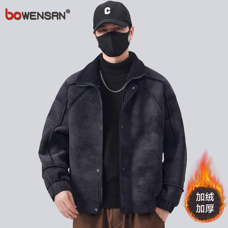 皮毛一体羊羔毛外套男士秋冬装2025新款潮牌翻领痞帅夹克男款棉衣