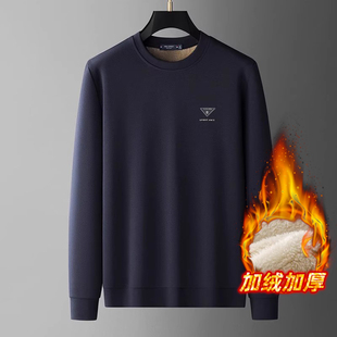 意大利冬季纯棉加绒加厚卫衣男士秋冬款羊羔绒圆领保暖长袖打底衫