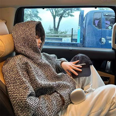 韩国Uamtor连帽卫衣男生秋冬新款重磅小香风美式潮牌编织宽松休闲