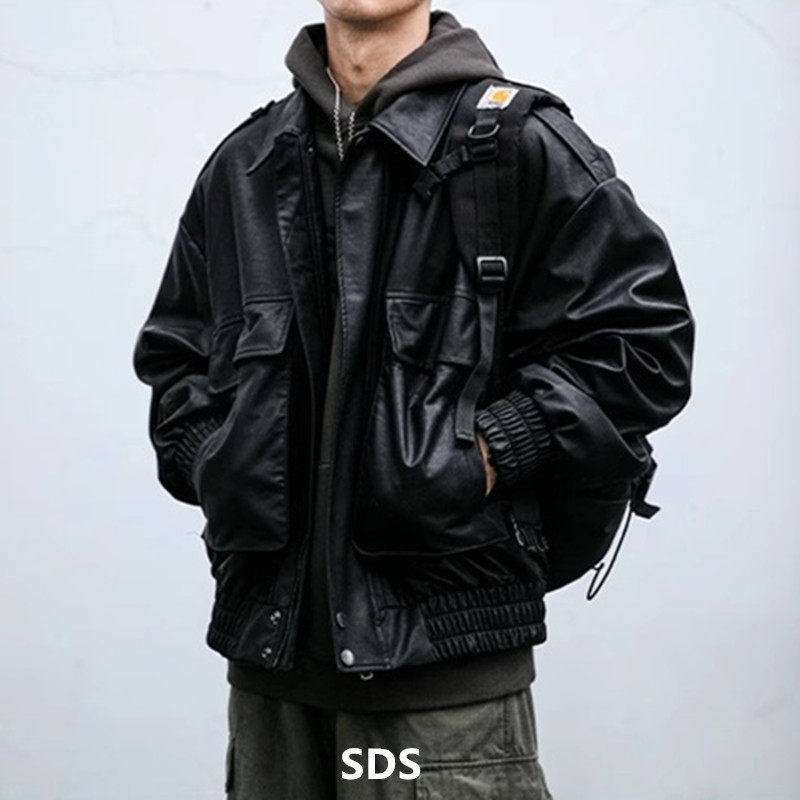 高端皮衣外套男春秋薄款黑色痞帅机车服美式复古休闲宽松真皮夹克