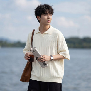 neith 坑条针织短袖 BIAS老钱纯色男高级感上衣Polo衫 款 T恤夏季