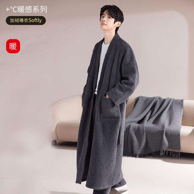 男士睡袍秋冬季珊瑚绒加厚睡衣情侣长款浴袍冬天保暖高级感家居服
