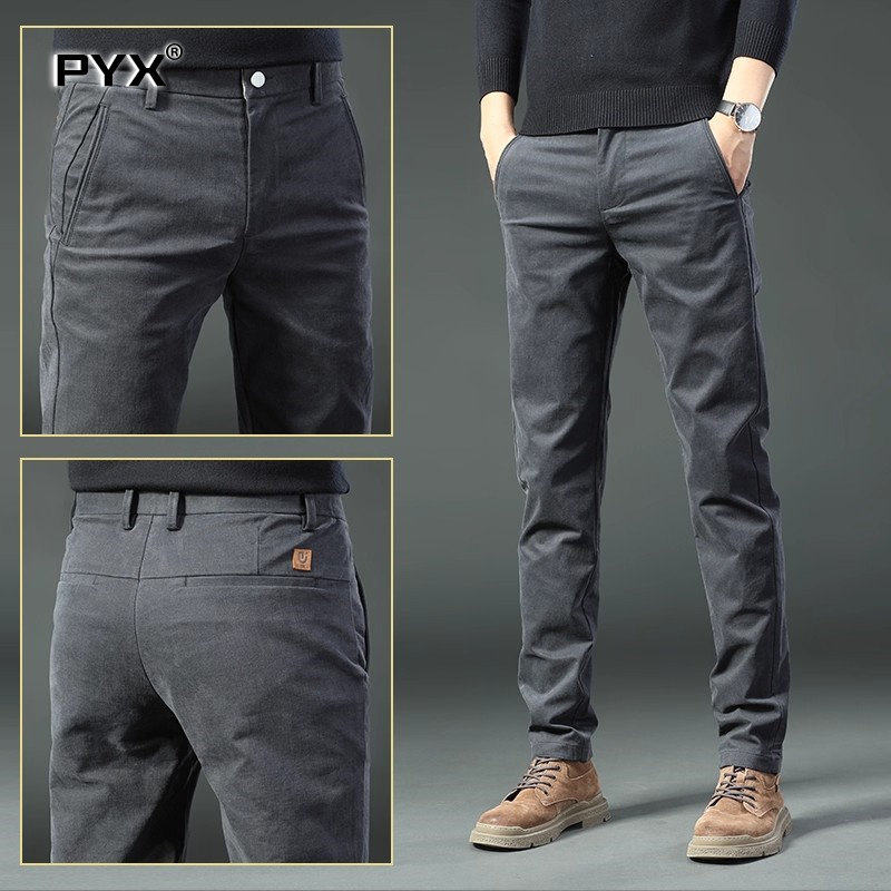 高端纯棉休闲裤男士2025新款秋冬季加厚男裤商务修身直筒裤子男款
