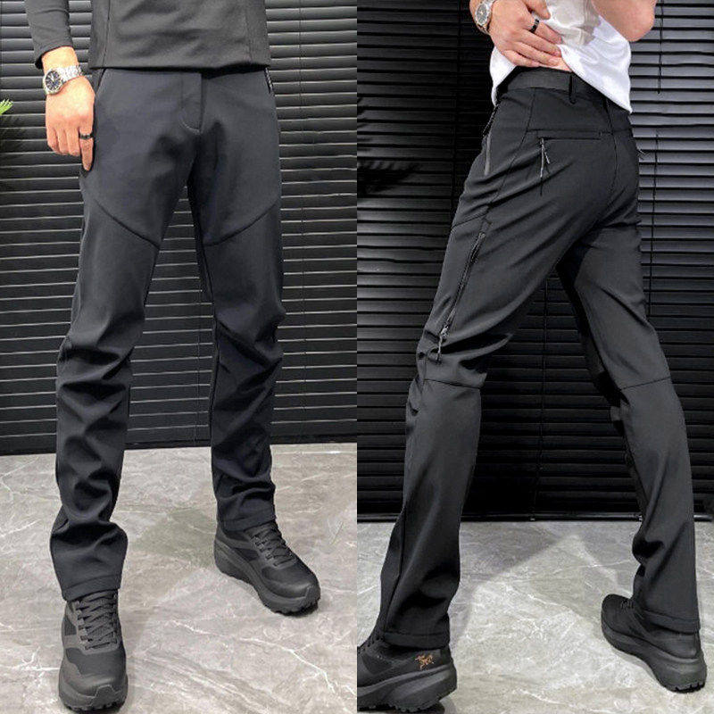 软壳冲锋裤男秋冬季2025新款运动直筒裤加绒防风防水拼接休闲裤男