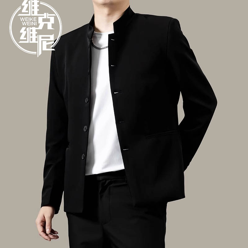 新中式西装外套男士2026春秋新款美式潮牌休闲帅气高级感立领西服