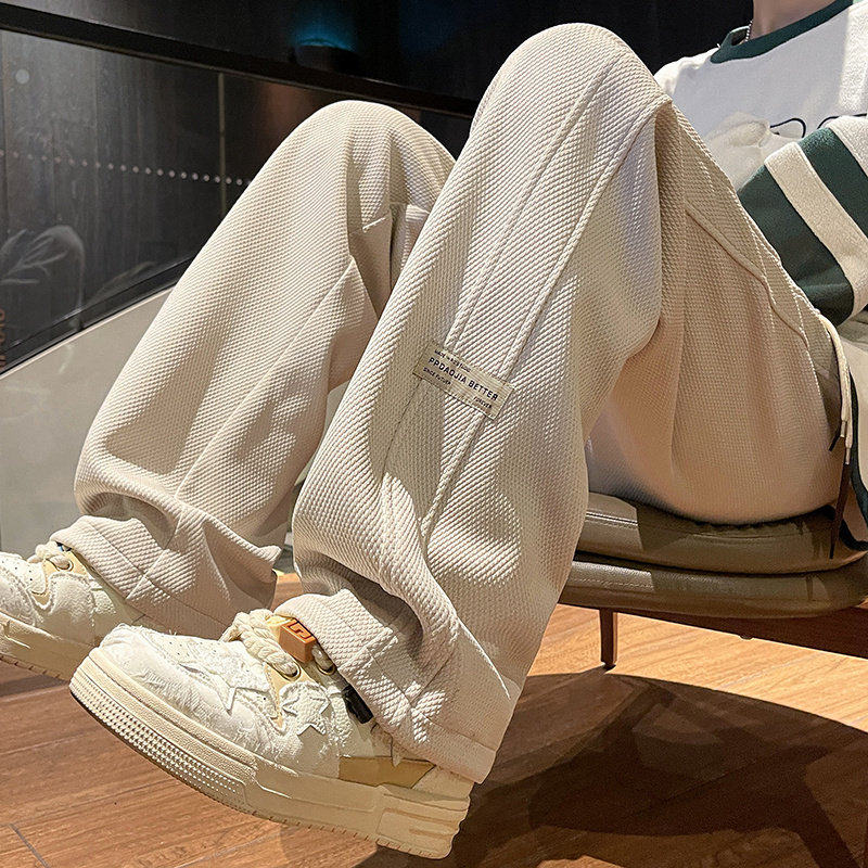 春秋款宽松直筒运动阔腿裤子男士青少年冬季加绒加厚保暖休闲长裤