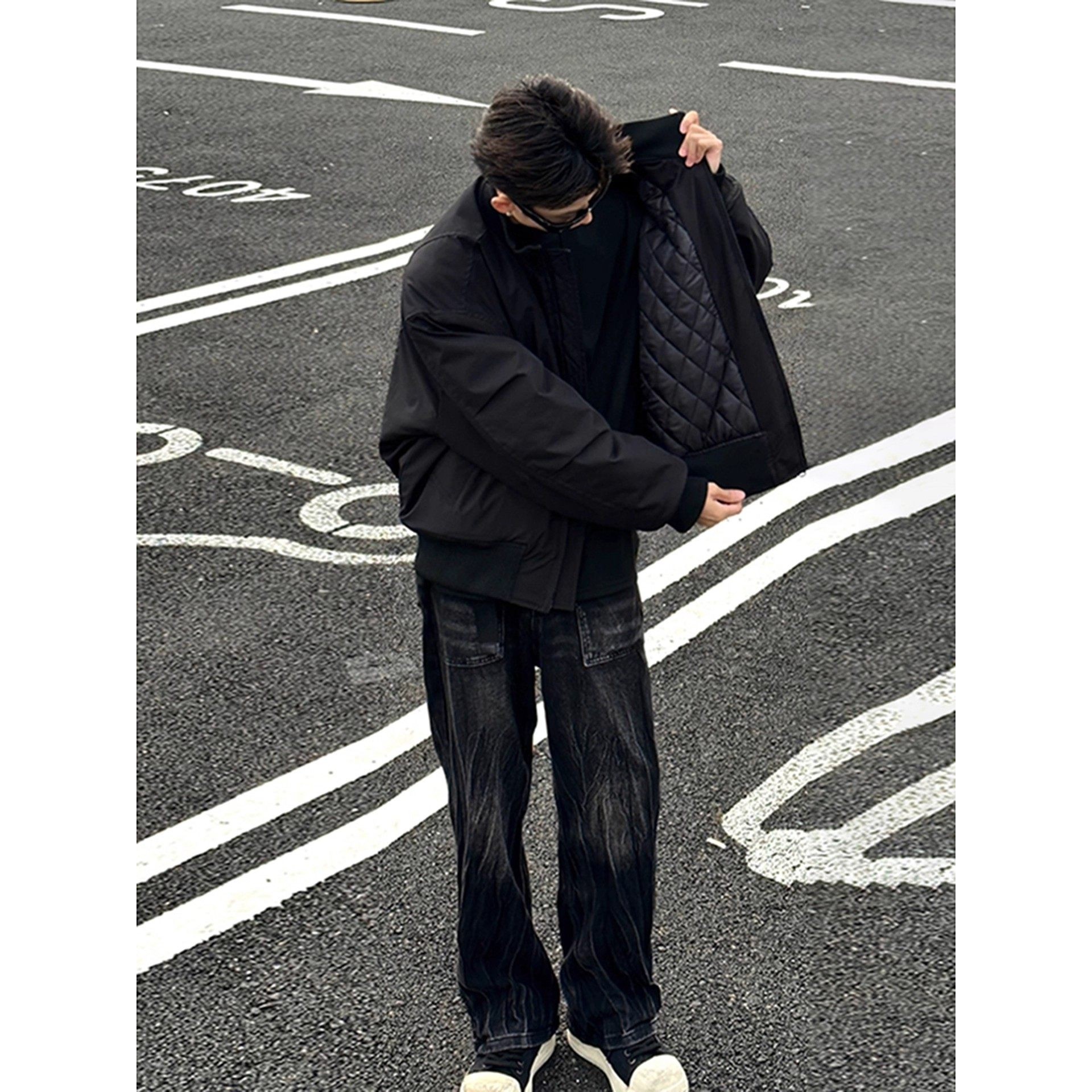 韩国Uamtor飞行员夹克外套男款秋冬装加厚棉服廓形立领夹棉棒球服