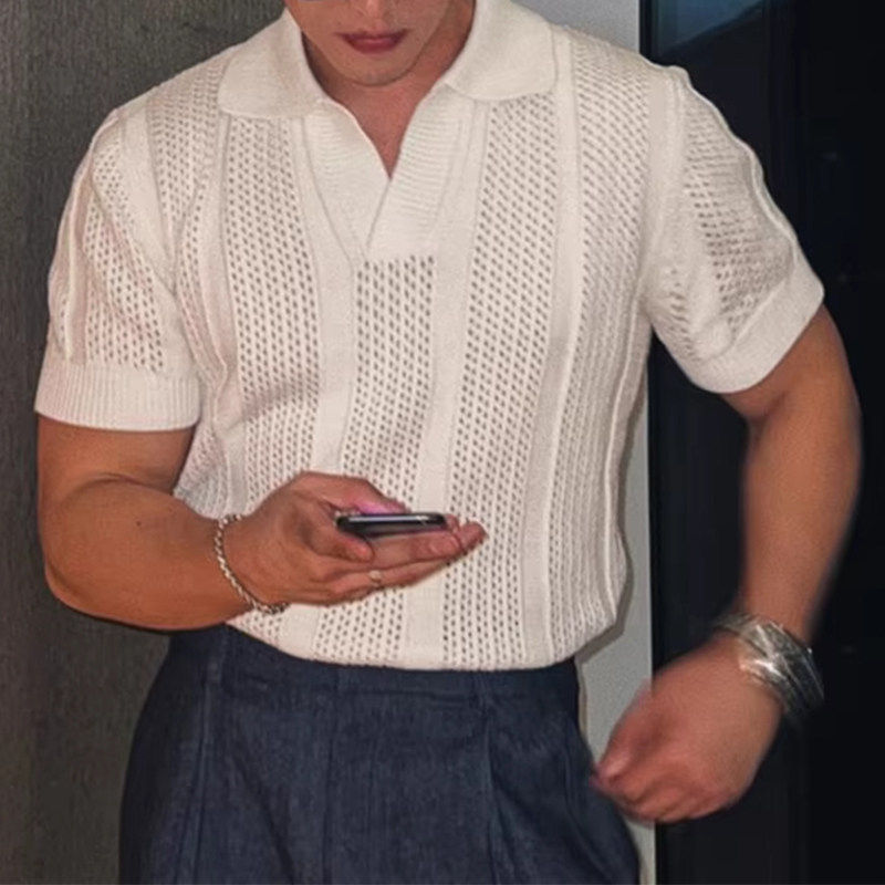 Upscale潮人 老钱风polo衫男夏季网眼纹理针织短袖韩系高级感t恤