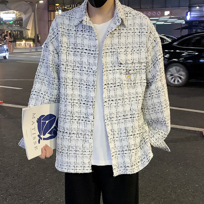 衬衫男士2026年薄款高级感小香风格子衬衣韩版潮流宽松痞帅上衣服