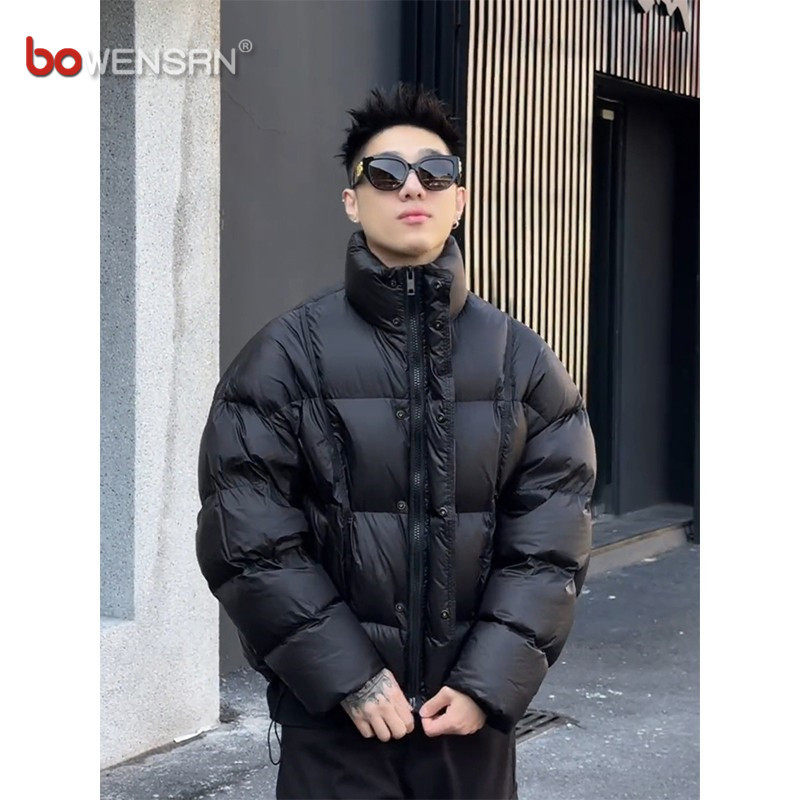 潮牌黑色立领羽绒服男士2025新款冬季短款痞帅面包服外套男款冬装