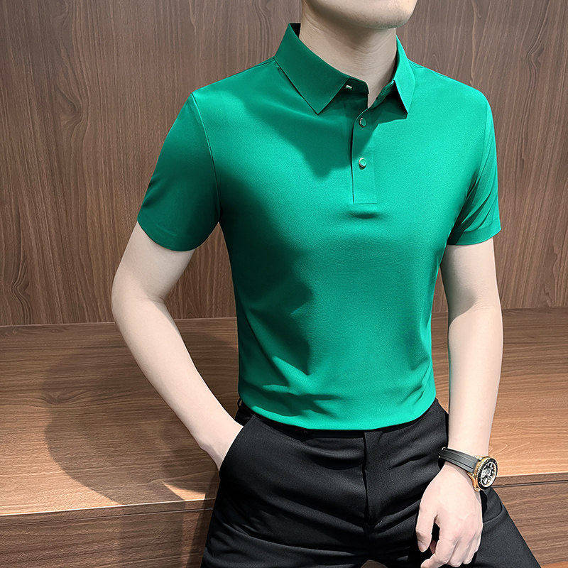 高级感冰丝POLO衫男短袖夏季2026新款时尚帅气上衣纯色半袖T恤男