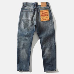 IT ins赤耳丹宁牛仔裤男美式重磅纯棉做旧猫须马溜刷白直筒休闲裤