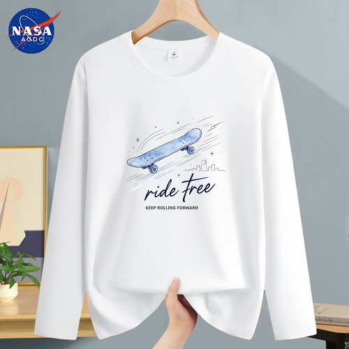 NASA联名纯棉长袖T恤男2026新款潮牌印花青少年学生上衣服打底衫t