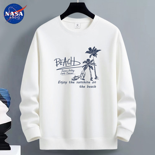 NASA联名圆领卫衣男2026年冬季加厚保暖学生长袖宽松内搭打底衫潮