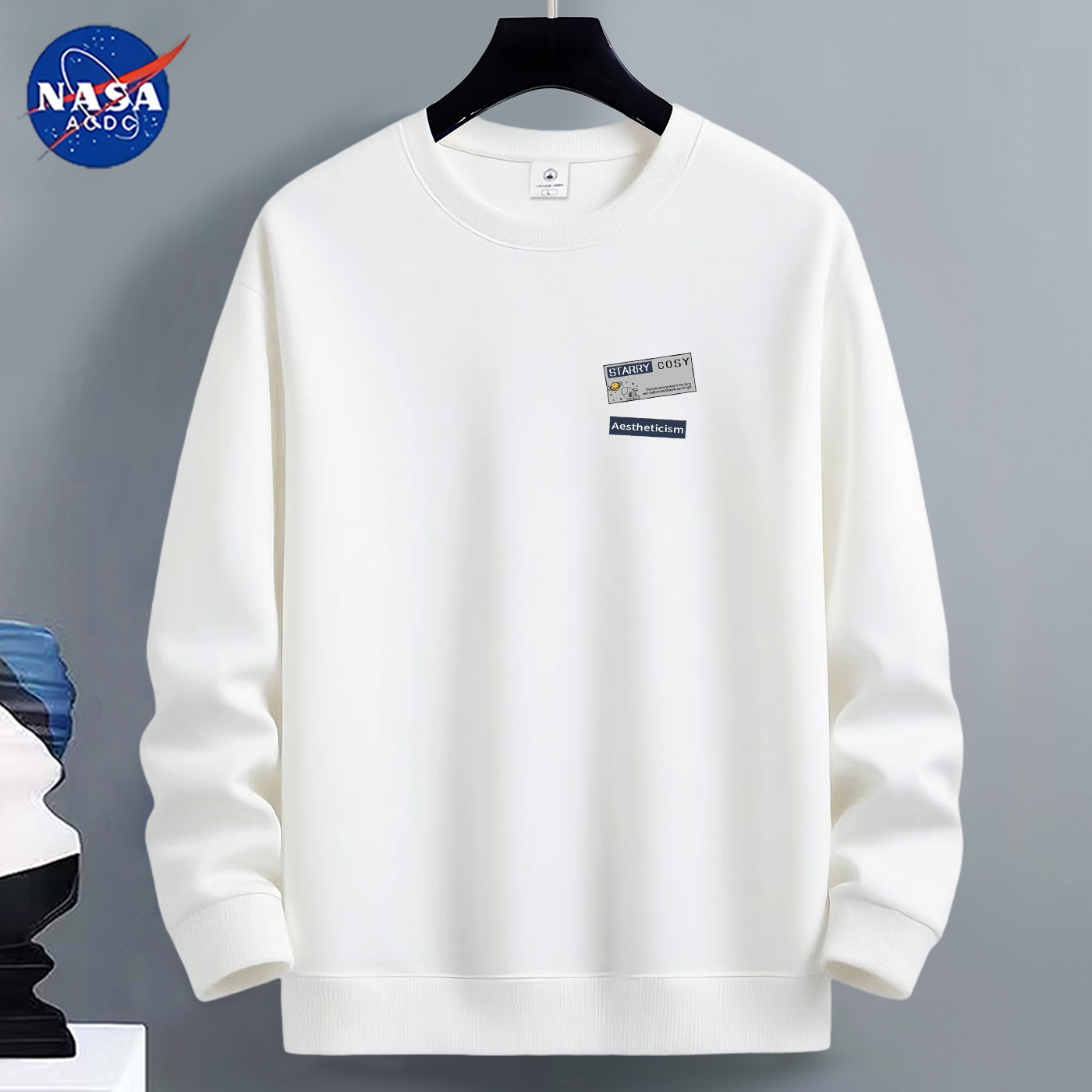 NASA春秋冬卫衣男圆领加绒学生圆领潮流青少年宽松薄款长袖打底衫