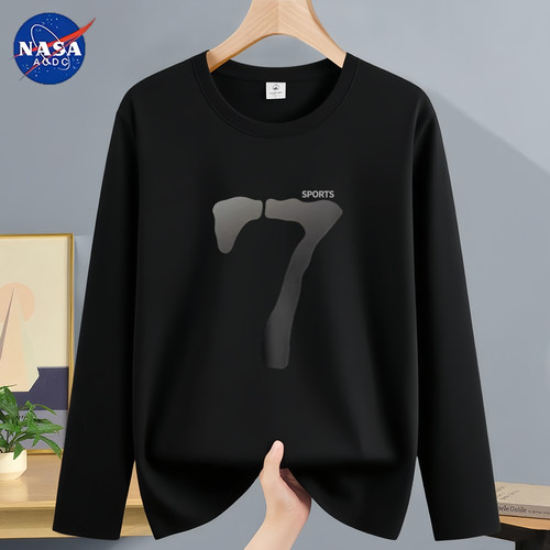 NASA联名纯棉长袖t恤男士春秋2026新款青少年运动宽松内搭打底衫T