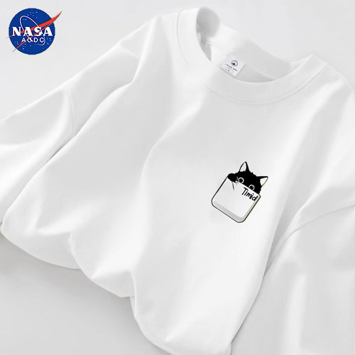 NASA联名纯棉长袖t恤男士秋季2026新款青少年潮牌白色内搭打底衫T