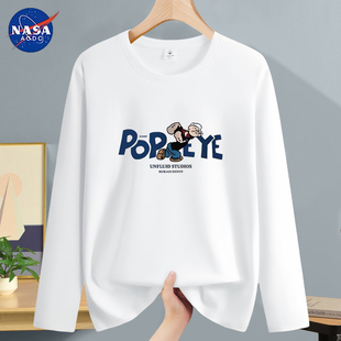 春秋冬青少年潮牌白卡通打底衫 NASA联名纯棉长袖 t恤男生2026新款