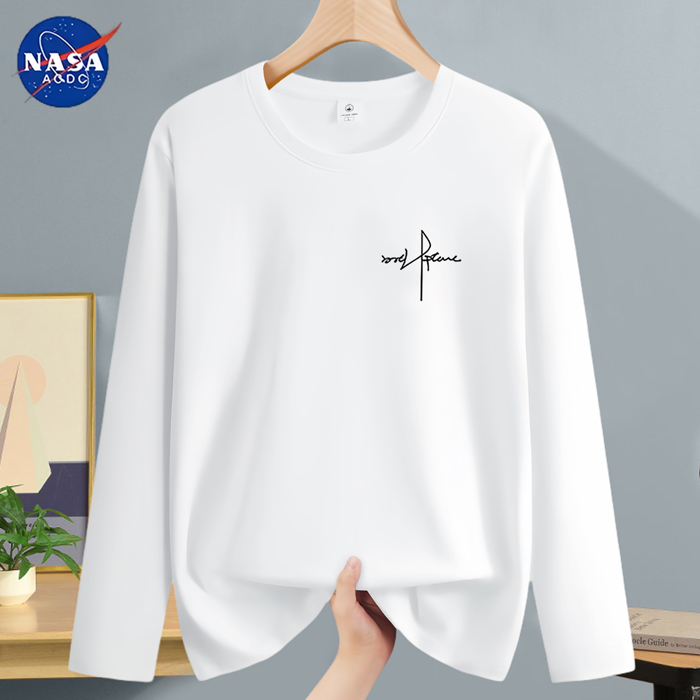 NASA联名男士纯棉t恤男2025新款秋天长袖青少年潮牌内搭打底衫T恤