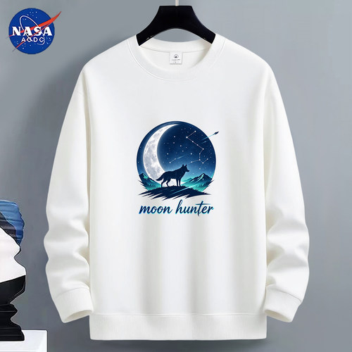 NASA联名卫衣男2026新款秋冬季月亮圆领套头学生宽松加厚加绒长袖