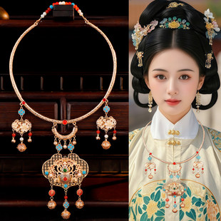 古风汉服古装造型百搭璎珞项圈平安锁流苏项链复古婚服影楼发饰女
