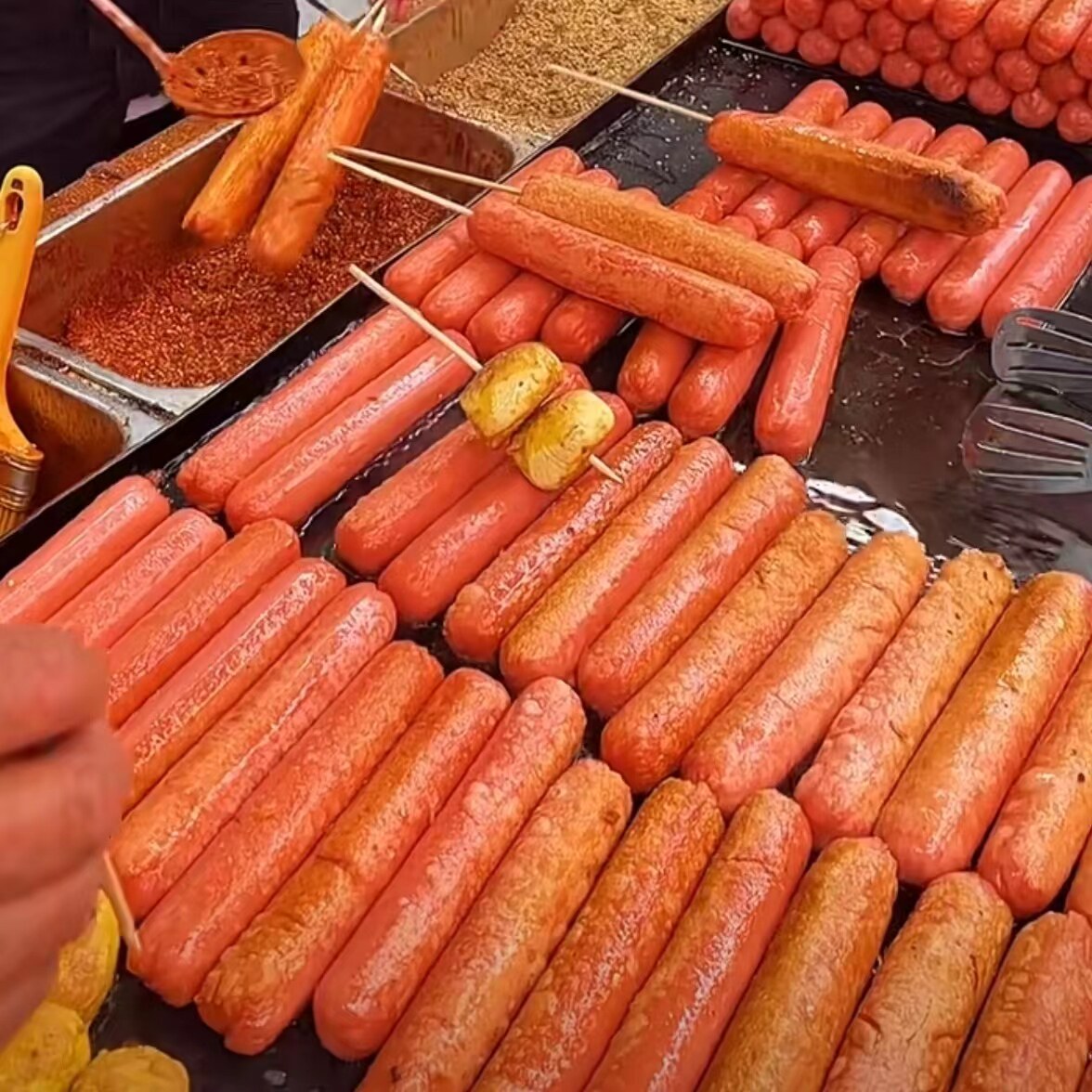 夫宇淀粉肠路边摊纯淀粉肠面肠油炸香肠煎烤肠摆摊商用火腿肠100g