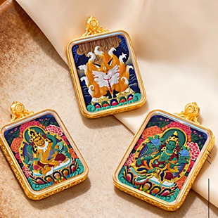 黄财神双面立体擦擦金属项坠吊坠男女通用招财护身符扎基拉姆