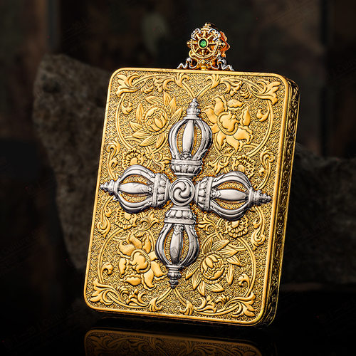 【一如正品】新款祥韵金轮十相自在/金刚杵文创吊坠唐卡盒噶乌盒