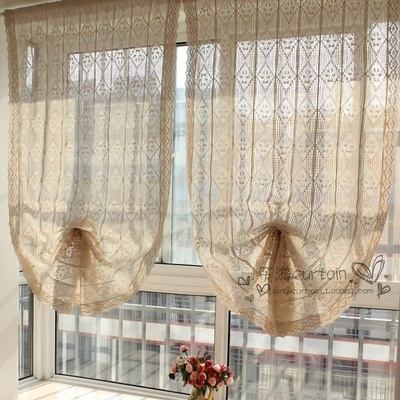 美式风棉麻镂空布艺扇形提拉帘