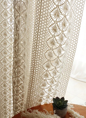 美式乡村成品窗帘棉麻钩针镂空客厅阳台卧室飘窗别墅超高窗纱帘