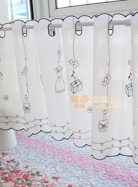 小清新成品咖啡帘半帘儿童房穿杆短帘纱帘厨房小窗帘橱柜帘隔断帘