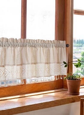 美式乡村复古棉麻半帘咖啡帘成品短帘流苏厨房小窗帘日韩风隔断帘