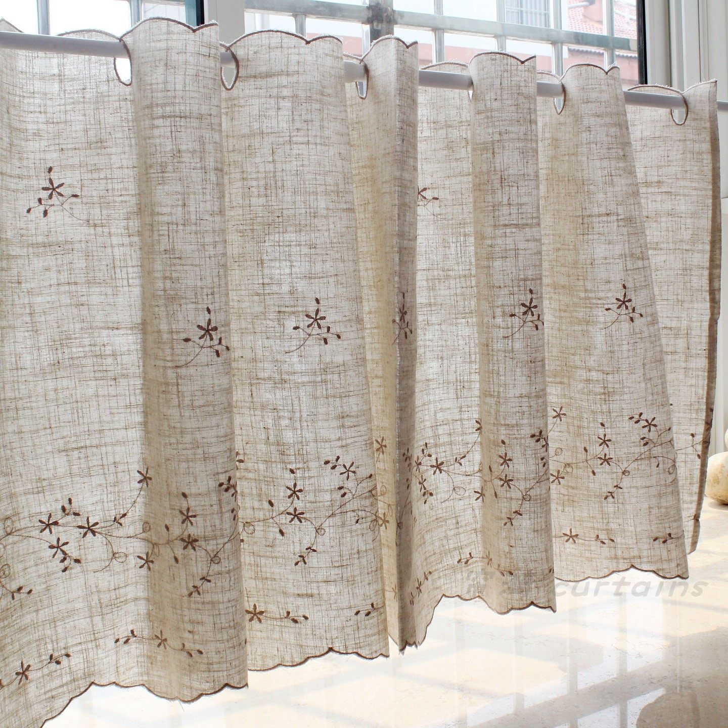 唯美刺绣小花咖啡帘半帘小短帘穿杆帘橱柜帘隔断帘厨房小窗帘门帘,居家布艺,成品窗帘,淘宝优惠券,粉丝福利购,淘宝优惠卷