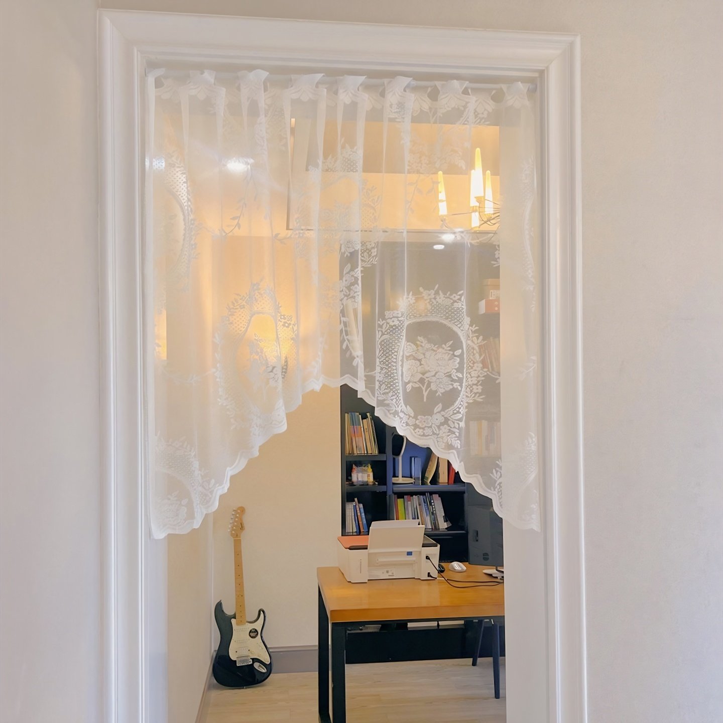 韩式唯美弧形隔断帘半帘卫生间蕾丝门帘免打孔粘贴蕾丝窗帘纱白色,居家布艺,成品窗帘,淘宝优惠券,粉丝福利购,淘宝优惠卷