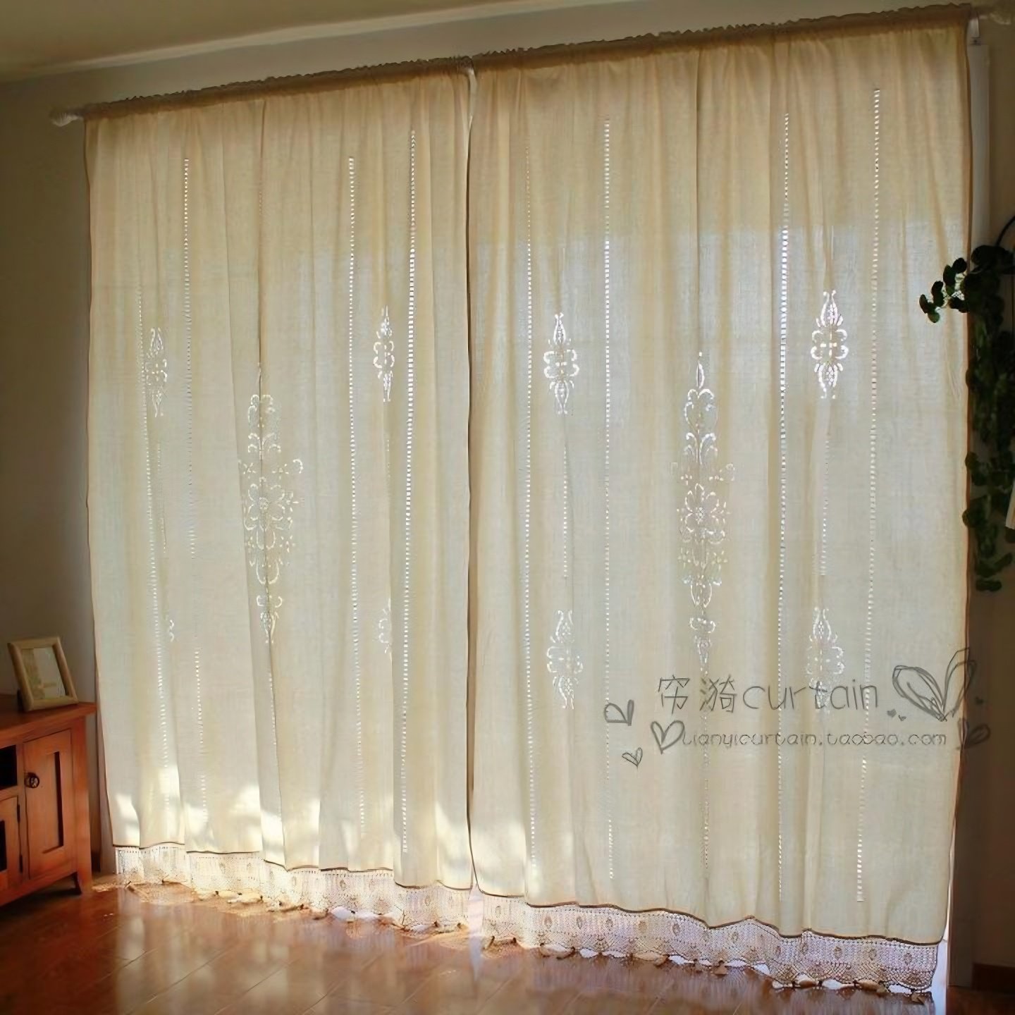复古美式米色棉麻镂空成品窗帘客厅卧室阳台飘窗窗帘隔断帘落地帘