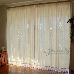 复古美式 米色棉麻镂空成品窗帘客厅卧室阳台飘窗窗帘隔断帘落地帘