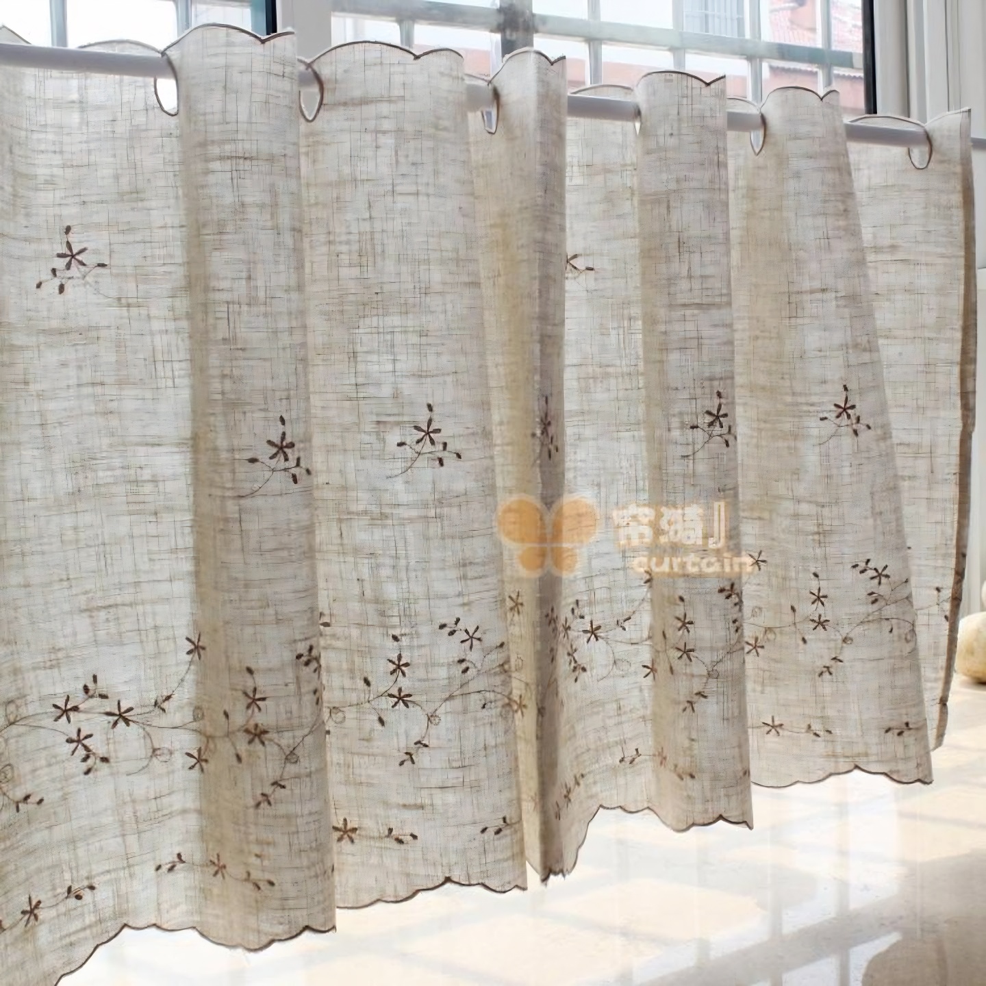 唯美刺绣小花咖啡帘半帘小短帘