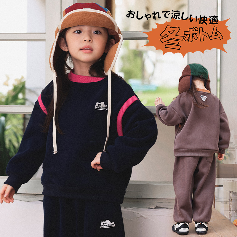 潮牌女童加绒套装2025冬季款儿童圆领撞色卫衣女童运动束脚长裤